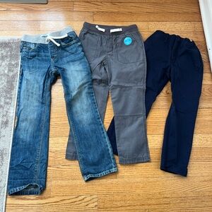 Bundle of 3 Boys Pull-On Pants Blue Denim, Gray, Navy Size 5/5T